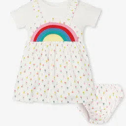 Ed-a-Mamma Infant Girls White Cotton Printed Casual Dress-image-84