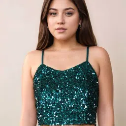 Zink London Green Sequinned Crop Top-picture-34