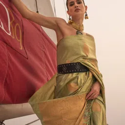 Elora Olive Green Printed Saree With Unstitched Blouse image 2