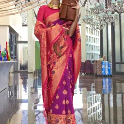 Elora Rani Pink Silk Printed Saree With Unstitched Blouse image 2