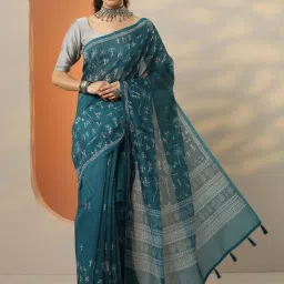 Libas Blue Printed Saree With Unstitched Blouse image 1