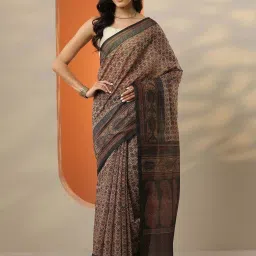 Libas Black Printed Saree With Unstitched Blouse image 1