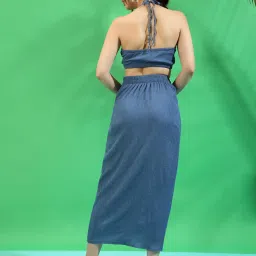 Campus Sutra Blue Sleeveless Crop Top Skirt Set image 2