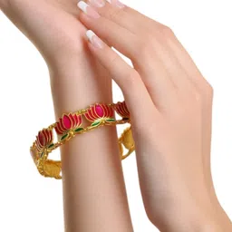 FEMMIBELLA Set of 2 Gold-Plated & Lotus Designed Bangle image 5