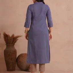 Kami Kubi Light Purple Cotton Straight Fit Striped Kurta image 2