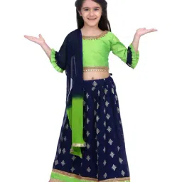 BownBee Kids Navy Printed Lehenga Choli With Dupatta-picture-31