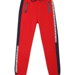 Blue Giraffe Kids Red Cotton Color Block Pattern Joggers-picture-29