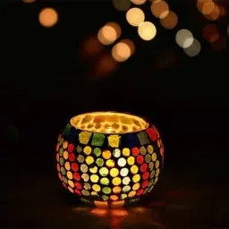 eCraftIndia Mosiac Glass Decorative Tea Light Holder/Diya-picture-37