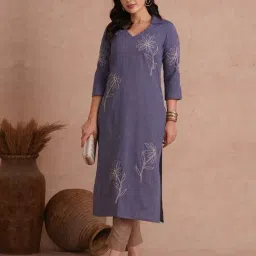 Kami Kubi Light Purple Cotton Straight Fit Striped Kurta-image-68