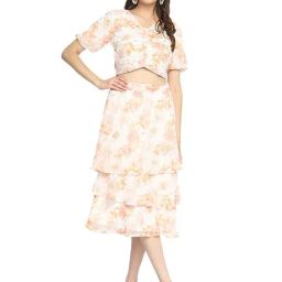 Latin Quarters Orange Printed Crop Top With Skirt-picture-42