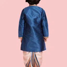 AJ Dezines Kids Blue & White Embroidered Full Sleeves Kurta Set image 2