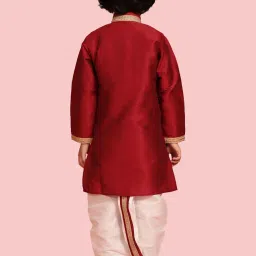 AJ Dezines Kids Maroon & White Embroidered Full Sleeves Kurta Set image 2