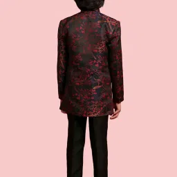AJ Dezines Kids Red & Black Floral Print Full Sleeves Sherwani Set image 2