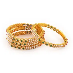 Fida Ruby Emerald Pearl Gold-Plated Bangles for Women - Set of 4 image 2