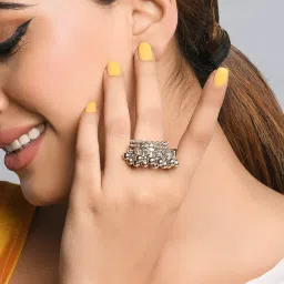 Fida Ethnic Oxidised Silver Ghungroo Adjustable Cluster Ring For Women image 2