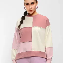 Bewakoof Pink & Peach Cotton Color-Block Sweatshirt-picture-36