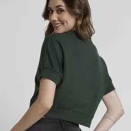 Spykar Dark Green Graphic Print Crop Sweatshirt image 2