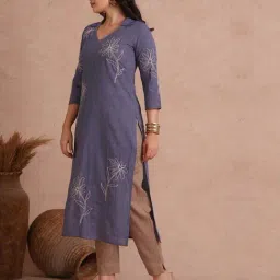 Kami Kubi Light Purple Cotton Straight Fit Striped Kurta image 3