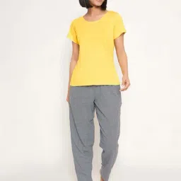 Clovia Yellow & Grey Regular Fit Top & Pyjama Set-picture-27