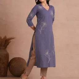 Kami Kubi Light Purple Cotton Straight Fit Striped Kurta image 4
