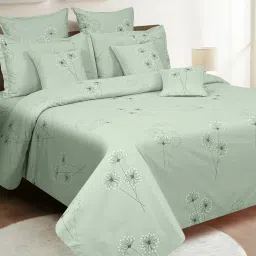 Swayam Green Cotton Floral King Bed Sheets 2 Pillow Covers image 1