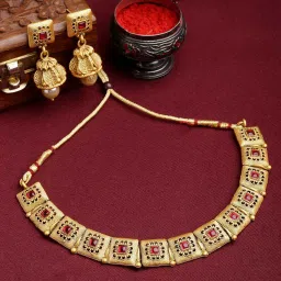 Panash Red & Gold Plated Stone Studded Jewellery Set image 1