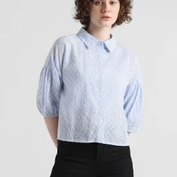 Only Blue Self Design Shirt image 2