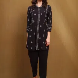 Biba Black Printed Straight Kurta image 1