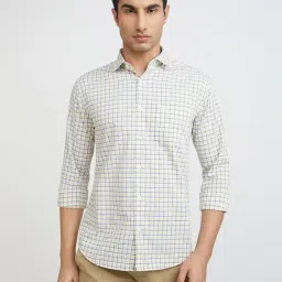 Park Avenue Light Yellow Slim Fit Checks Shirt-image-4