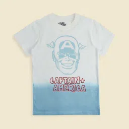 Pantaloons Junior Kids White & Blue Cotton Printed Captain America T-Shirt image 2