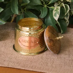 Ambi Hammered Gold Brass Storage container- Set of 2 image 1