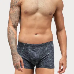 Zoiro White & Steel Grey Regular Fit Printed Trunks - Pack Of 2 image 2