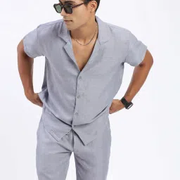 showoffff SHOWOFF Grey Cotton Relaxed Fit Solid Co-Ords image 1