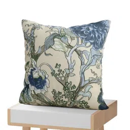 Clovertico Blue & Off White 2 Pieces Floral Printed Cotton Square Cushion Covers-image-3