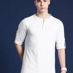 Hancock White Cotton Slim Fit Solid Henley T-Shirts-image-35