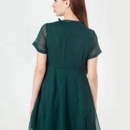 Zink London Green Self Pattern A-Line Dress image 2