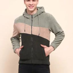 Camla Olive Green Regular Fit Colour Block Hooded Sweatshirt-picture-15