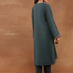 House Of Chikankari Grey Wool Regular Fit Embroidered Long Kurta image 2