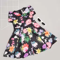 Pantaloons Junior Girls Jet Black Floral Casual Dresses image 1