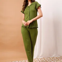 Clovia Green Modal Regular Fit Solid SleepwearRobes image 1