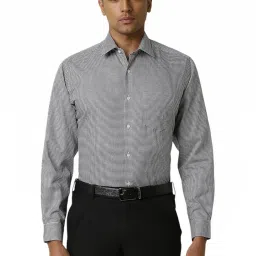Van Heusen Black Cotton Regular Fit Checks Shirt image 1