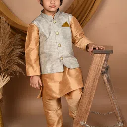 Pehanaava Boys Mandarin Collar Kurta with Pyjamas & Waistcoat image 1