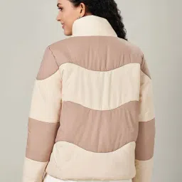 Honey by Pantaloons Pink & Beige Color-Block Puffer Jacket image 2