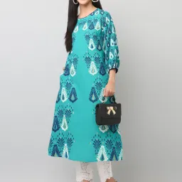 savi india Savi Blue Viscose Rayon A-Line Ethnic Motifs Kurta kurtis image 1