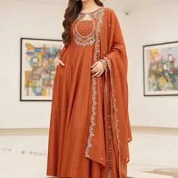 JISHNAM Women Ethnic Motifs Embroidered Panelled Thread Work Kurta with Trousers & With Dupatta-picture-20
