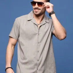 showoffff Showoff Grey Cotton Relaxed Fit Self Pattern Shirt image 1