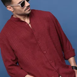 showoffff Showoff Maroon Cotton Slim Fit Texture Shirt image 1