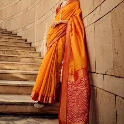 Saree Mall Yellow Woven Sarees With Unstitched Blouse image 1