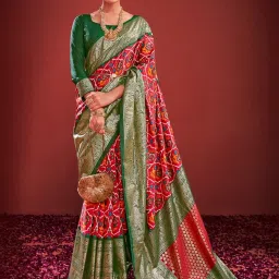 Saree Mall Red Printed Sarees With Unstitched Blouse image 1