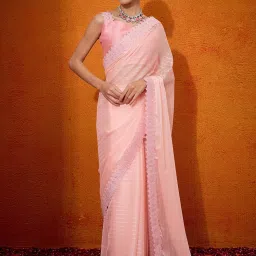 Saree Mall Peach Embellished Sarees With Unstitched Blouse image 1